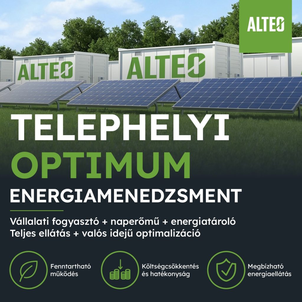 Telephelyi optimum energiamenedzsment — vállalati fogyasztó, naperőmű és energiatároló teljes ellátása, valós idejű optimalizációval
